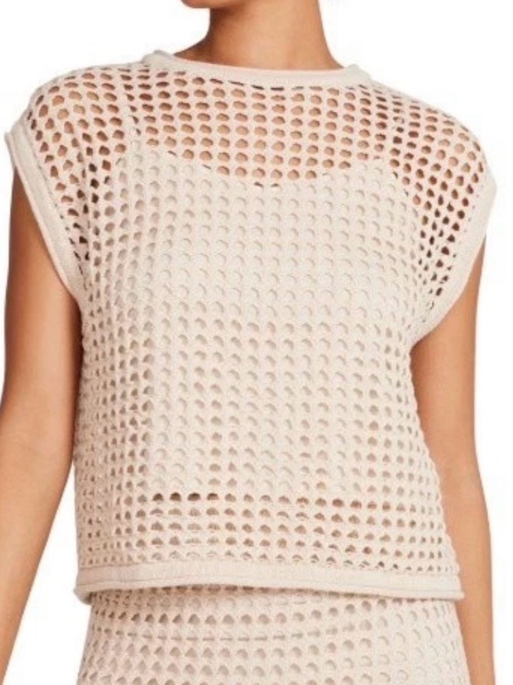 Steve Madden Beige Crochet Open-Knit Cropped Sleeveless Tank Top Large